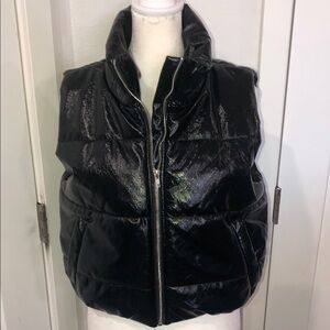 AMBIANCE outerwear women’s Black shiny Puffer Vest. Minimalist streetwear.